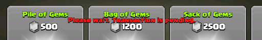 Mensagem de erro em Clash of Clans: Aguarde. A transação está pendente.